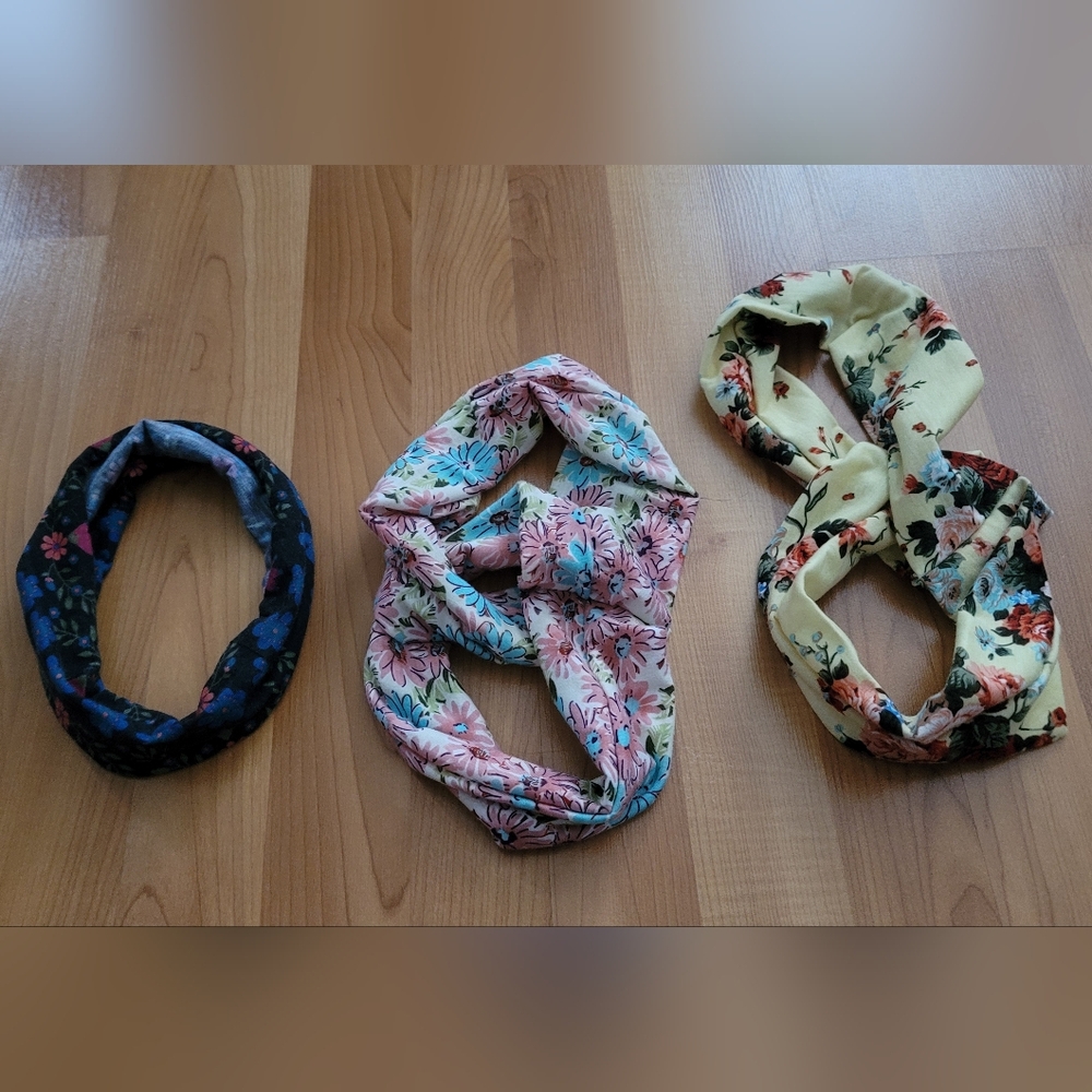 Girls Women's Loop Headband Lot of 3 Yellow Blue Pink Floral Print Hair Set